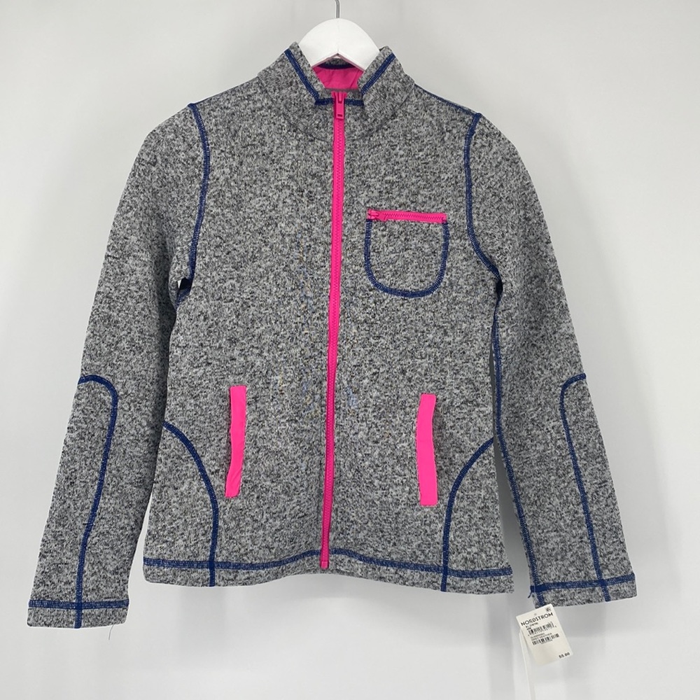 Nordstrom Girls Stand Up Collar Long Sleeve Full Zip Jacket Grey Heather XL NWT
